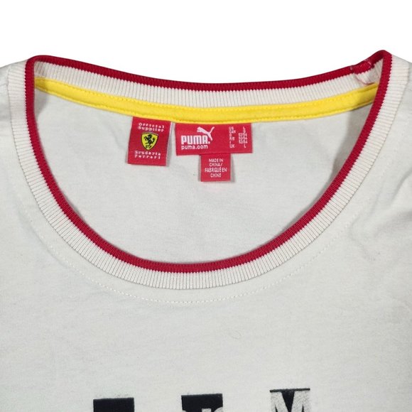 Puma Scuderia Ferrari Numero Uno Mens Lg T-Shirt Cream Checkered Racing Graphic - Picture 4 of 12